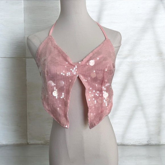 Pink Sequin Halter Top mermaid Fairycore S - Picture 1 of 4